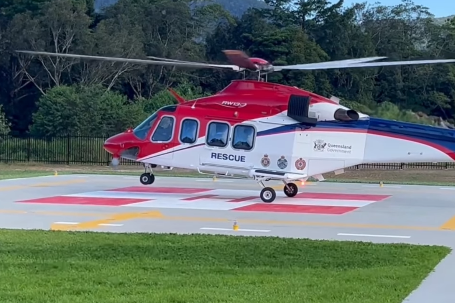 The emergency helicopter taking off from the new Cow Bay Primary Health Care Centre helipad where Cook MP David Kempton’s chartered chopper briefly landed on August 15. Picture: Facebook