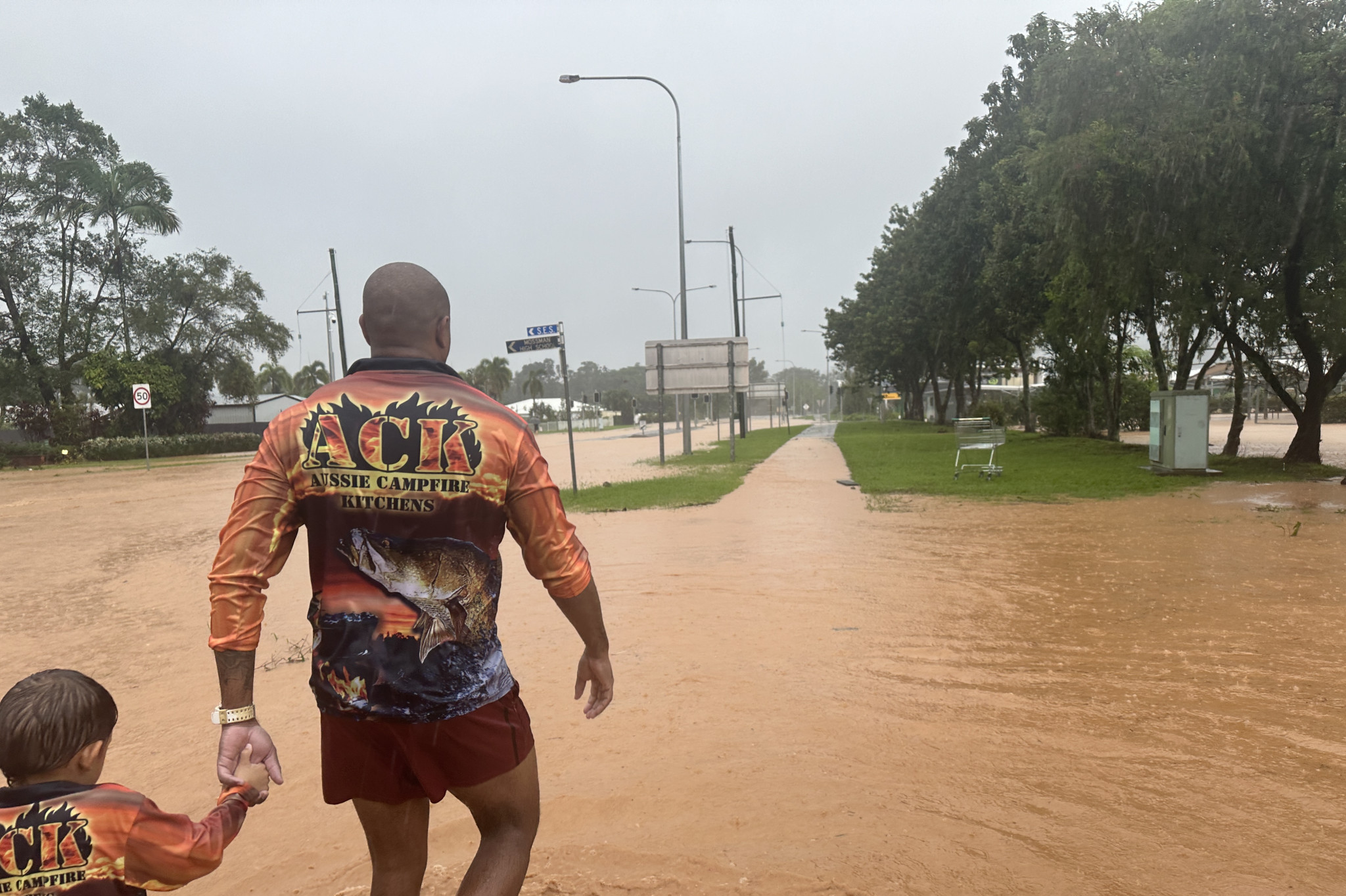 The flooded streets of Mossman after Cyclone Jasper. Picture: Harry Cobb