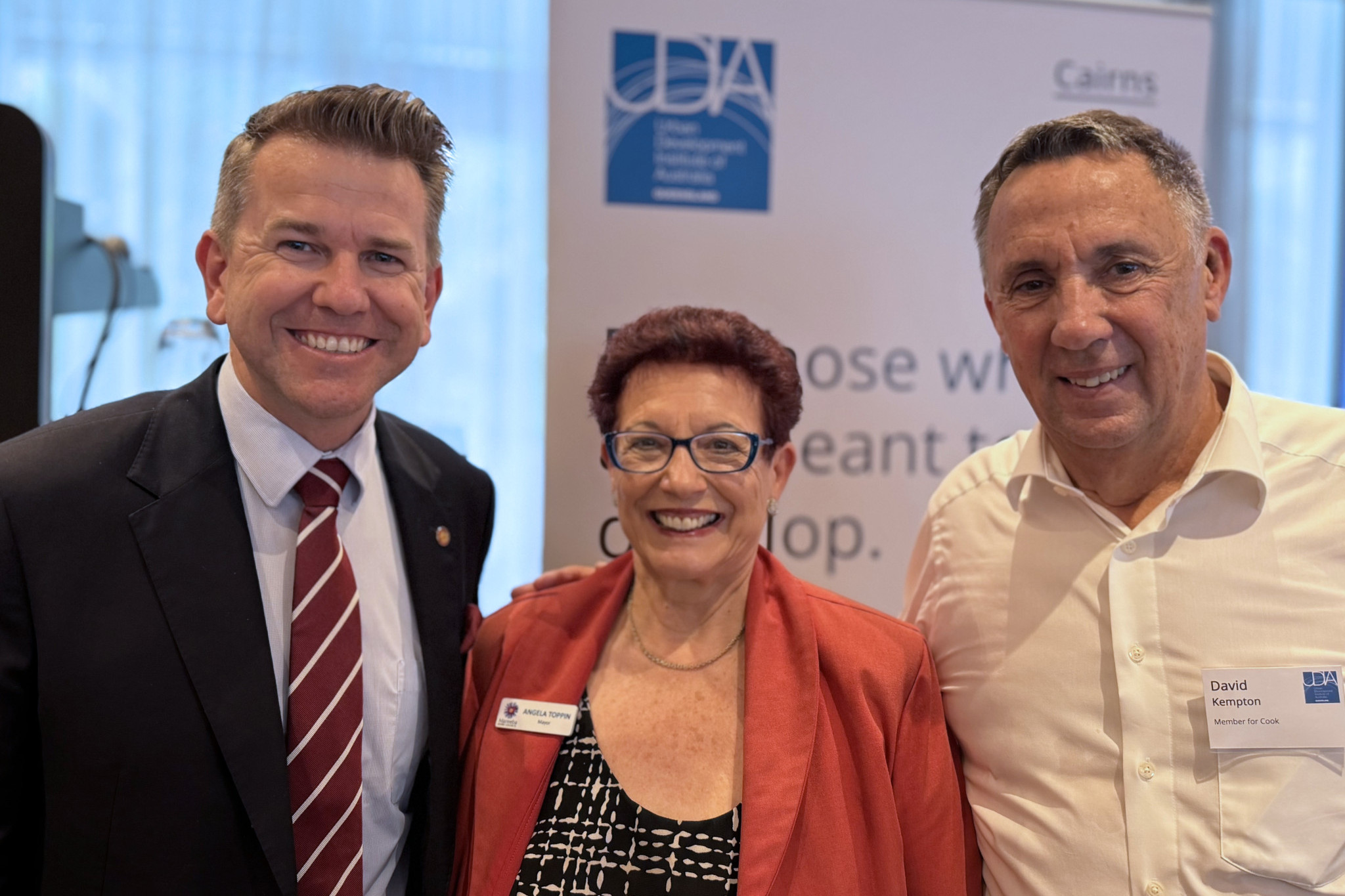 Queensland Deputy Premier Jarrod Bleijie (left), Mareeba Shire Council Mayor Angela Toppin and State Member for Cook David Kempton at the regional plan launch. Picture: Supplied.