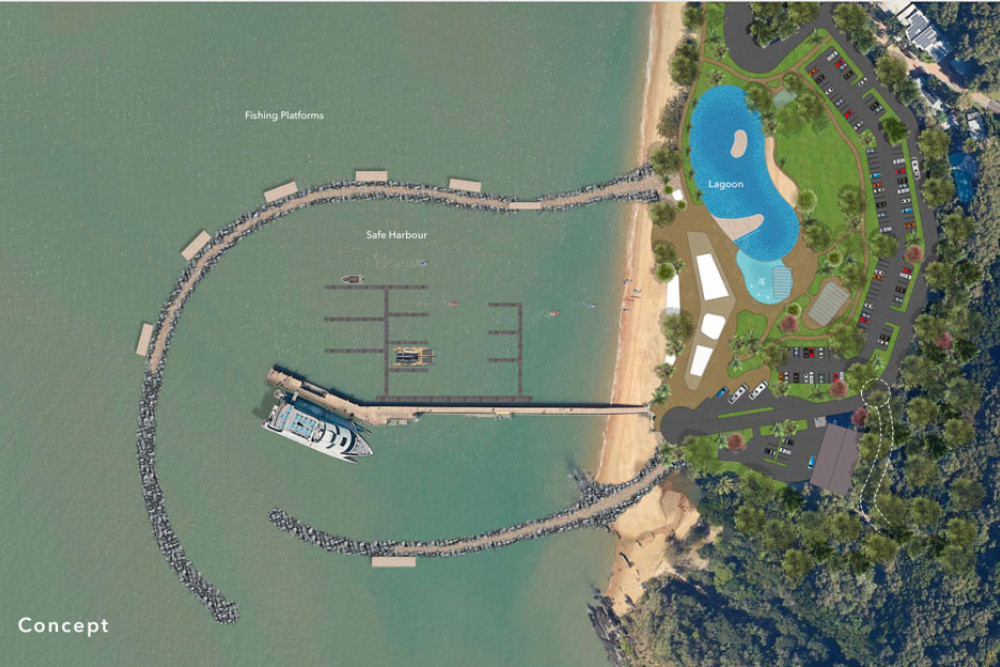 An artist’s impression of a safe harbour and lagoon at the northern end of the Palm Cove esplanade: Picture: Gary Hunt Design