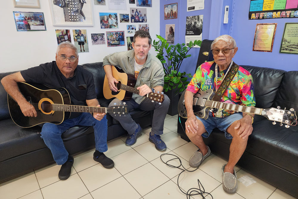 A musical session with (from left) Richard Kulka, Reuben Dwyer and Silver Blanco. Picture: Gary ‘Gazza’ McIlroy