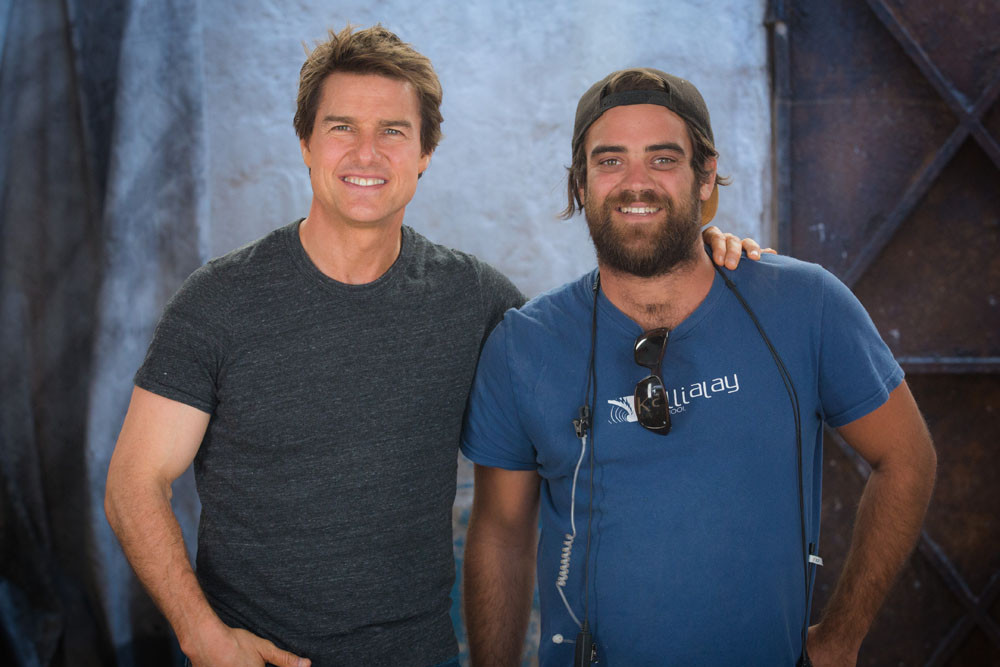 Port Douglas-born movie set designer Thomas Salpietro (right) with Tom Cruise. Picture: Supplied