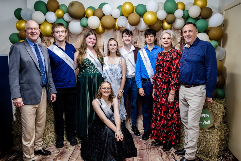 At the ball were (from left) Agriculture Minister Tony Perrett, young rural ambassadors Seth McLaughlin, Matilda Muller, Mia Scomazzon, Ella Bellman, Nathan Vorwerk, Angus Gawn, Mayor Lisa Scomazzon and Cook MP David Kempton. Absent: Amber Schumacher. Picture: Facebook