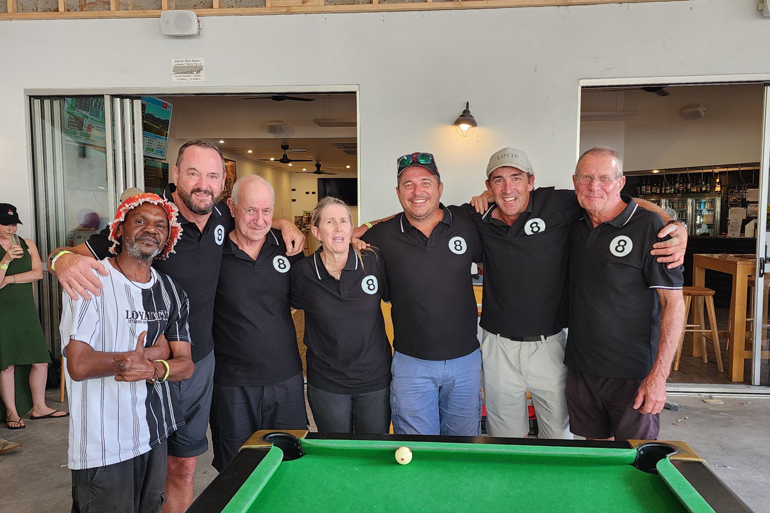 Winning pool team ‘Mossman 2’ (from left) Brendan Creek, Dean Gleeson, Peter O’Riley, Lou Gleeson, Greg Potter, Steven Peoples and Peter Gooley. Picture: Gary ‘Gazza’ McIlroy