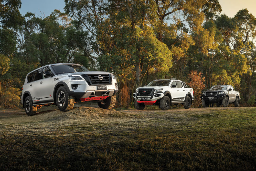 The Nissan Patrol Warrior, Navara SL Warrior and the Navara PRO-4S Warrior are specialist 4WD modified vehicles designed for Australian conditions. Picture: Nissan Australia
