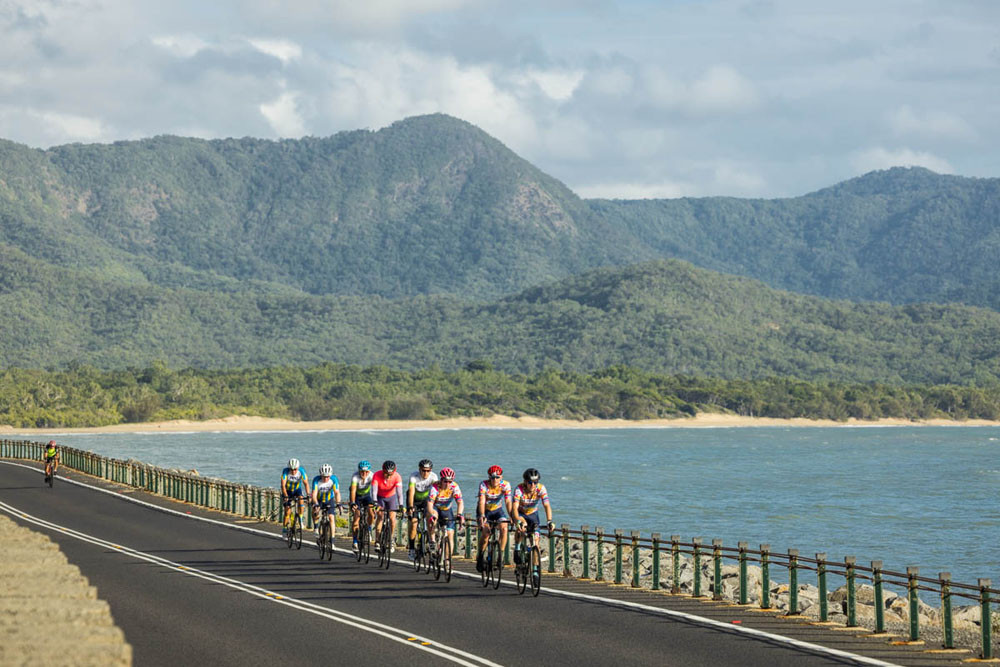 The mountains on one side and the Coral Sea on the other as cyclists head to Palm Cove. Picture: Supplied