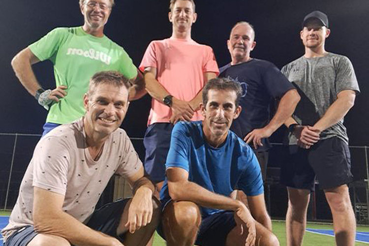 (Back L-R) Herold Prins, Sam Morris, Neil Beck, David Coulthard, (and front) Baz Pattison and Rob Borzi are looking forward to next year’s Far North Queensland Tennis League competition. Picture: Supplied