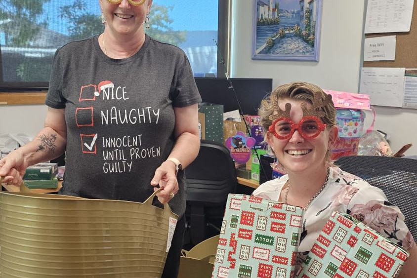No Interest Loan Scheme (NILS) worker Coleen Forester (left) and community development worker Tracy Gibson preparing Christmas hampers. Picture: Supplied