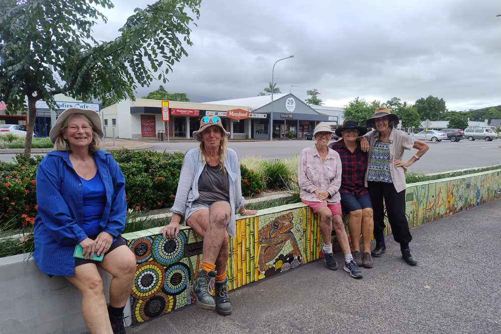 The mosaic team and volunteer assistants (from left) Kay Pike, Samantha Matthews, Pat Lane, Glenda Gordon and Ellen Terrell. Picture: Supplied