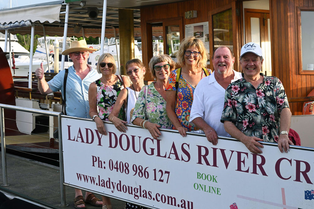 Probus club members (from left) Chris Saint, Lorraine Potter, Toni Hickey, Julie Borbiro, Stafford, David Campbell and Dusty Howman on board Lady Douglas. Picture: Supplied