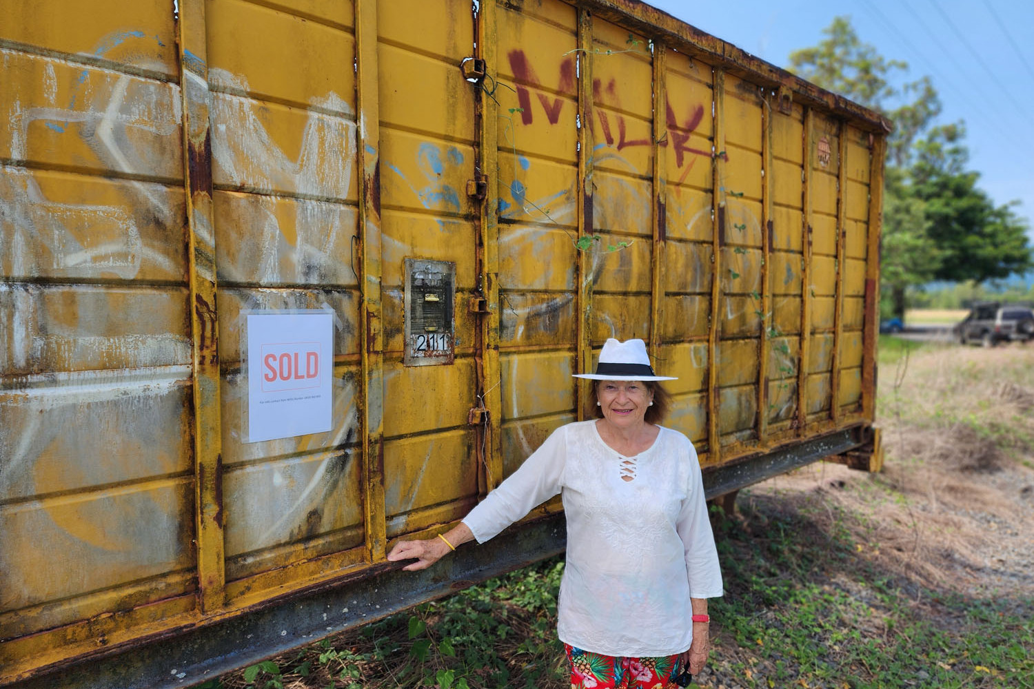 Pam Willis Burden with her recently-purchased cane bin. Picture: Gary ‘Gazza’ McIlroy