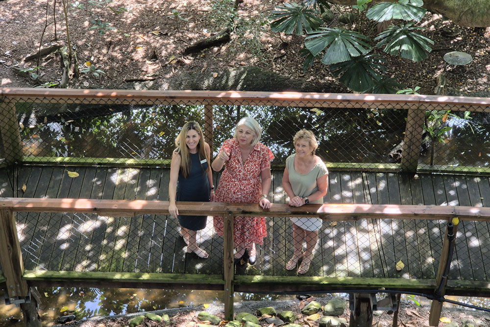 Tourism Port Douglas and Daintree executive officer Emma Tunnock (left) with Douglas Shire Mayor Lisa Scomazzon and TPDD chairwoman Rosie Douglas discuss the new funding arrangement. Picture: Douglas Shire Council