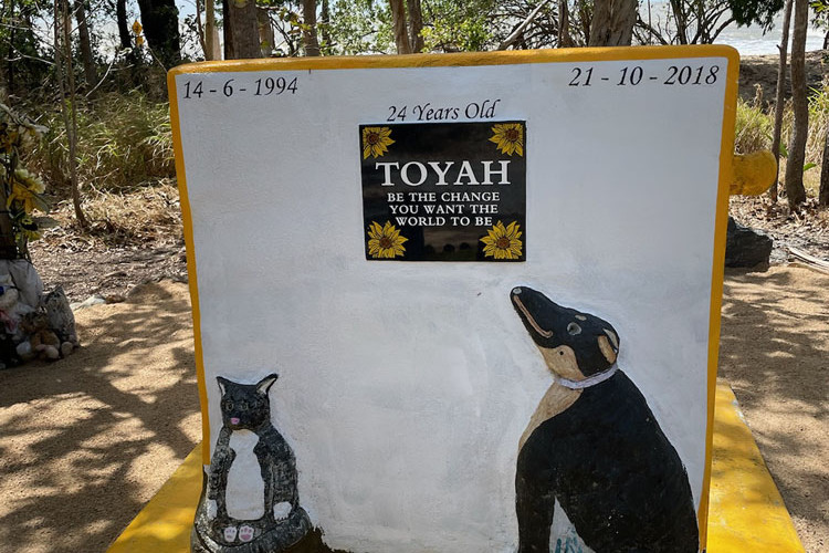 Close up of Toyah’s memorial. Inset: Prong Trimble (left), Toyah’s mother Vanessa Gardiner and Toyah Cordingley. Pictures: Supplied