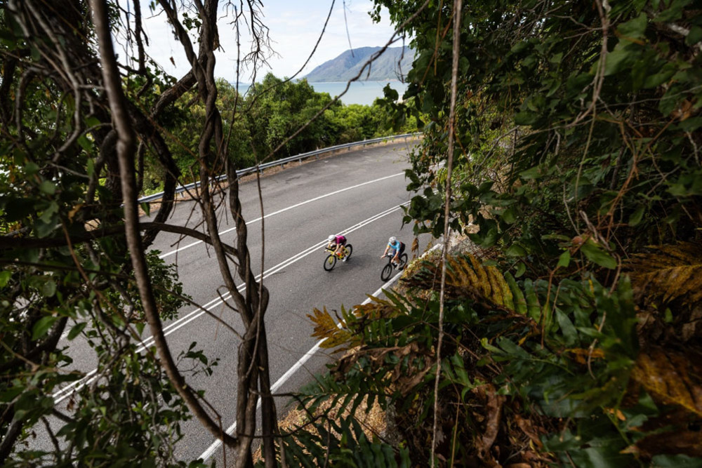 Ironman cyclists on the Captain Cook Highway between Cairns and Port Douglas Picture: Korupt Vision