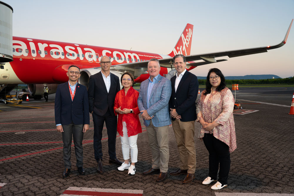 AirAsia head of indonesia affairs and policy Eddy Soemawilaga (left), Cairns Airport CEO Richard Barker, AirAsia Indonesia CEO Veranita Yosephine, Tourism Minister Michael Healy, Tourism Tropical North Queensland CEO Mark Olsen and Indonesian consul of economic affairs Katherine Wardani. Picture: Cairns Airport