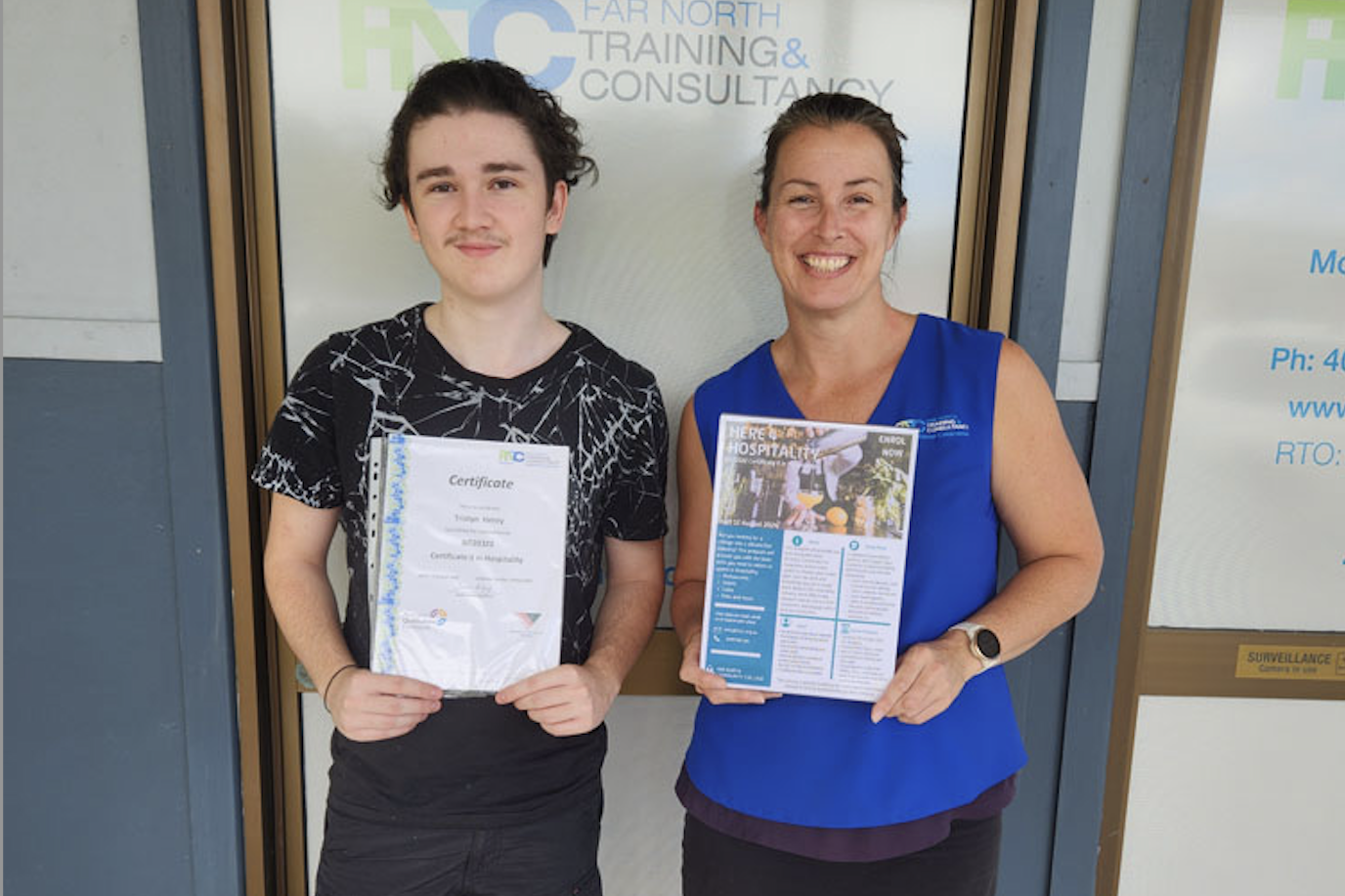 Student Tristyn Henry (left) with FNTC hospitality trainer Erin McCormack. Picture: Supplied