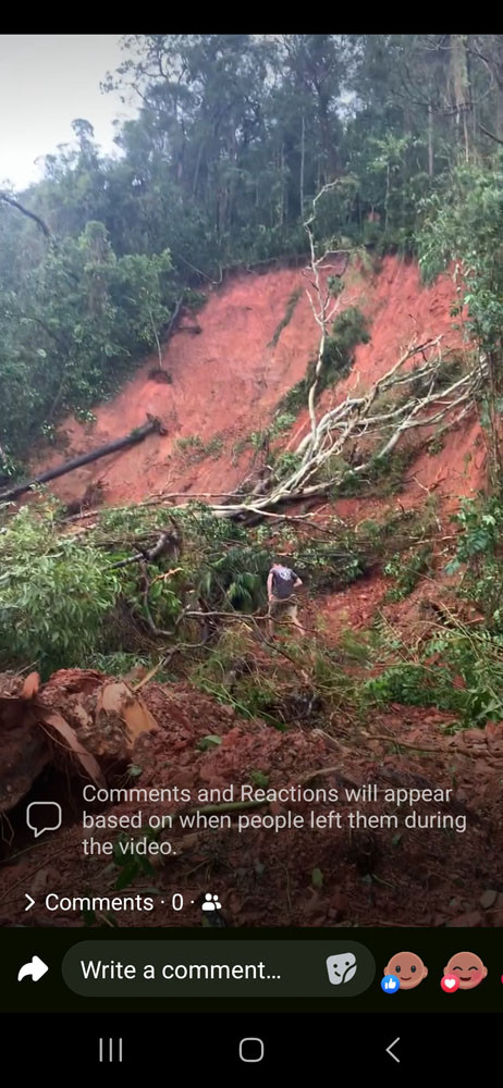 Cape Tribulation farmer Jeremy B lockey and the damage caused to his property after Cyclone Jasper last year. Pictures: Supplied