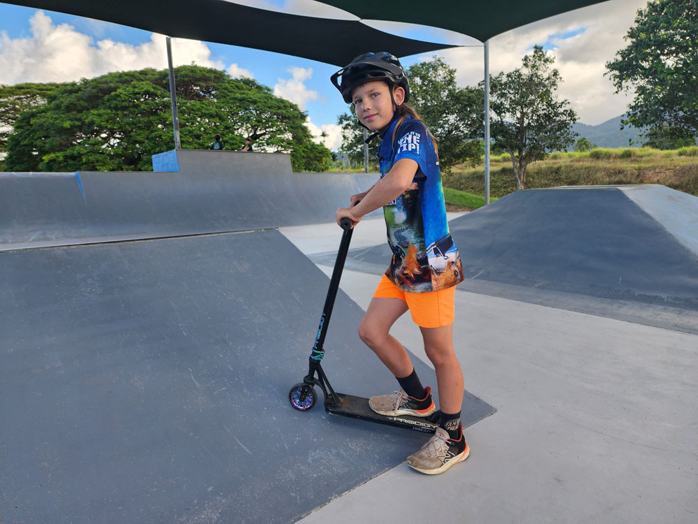 A.J. Kloczko, a visitor from Broken Hill, NSW, checks out the upgraded skate park at Mossman. Picture: Gary ‘Gazza’ McIlroy