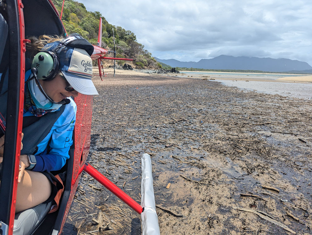 Dr Abbi Scott surveys the cyclone damage from a helicopter. Pictures: James Cook University